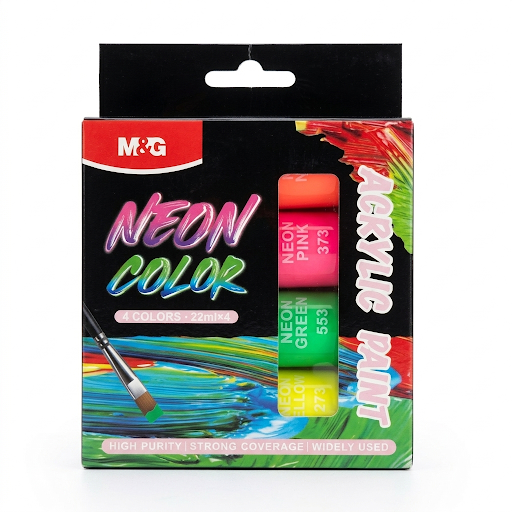 M&G Neon Color Acrylic Paint Set (4 Colors, 22ml)