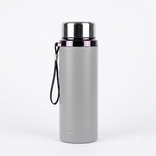 Grey Stainless Steel Vacuum Flask with Carry Strap