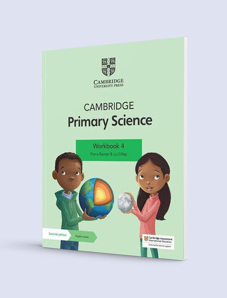 Cambridge Primary Science Workbook 4 2nd Edition cover with digital access