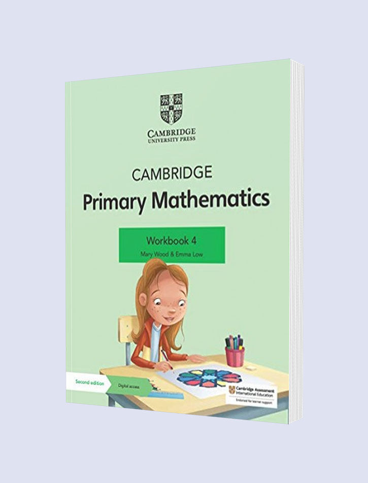 Cambridge Primary Mathematics Workbook 4 cover with digital access