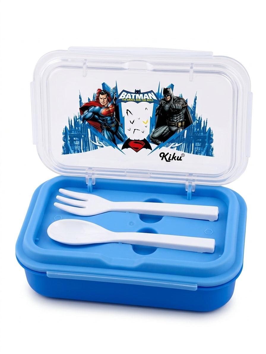 Batman Superman Kids Lunch Box with Spoon and Fork by Kiku