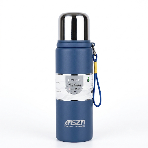 Stainless Steel Flip-Top Vacuum Flask with Carry Strap