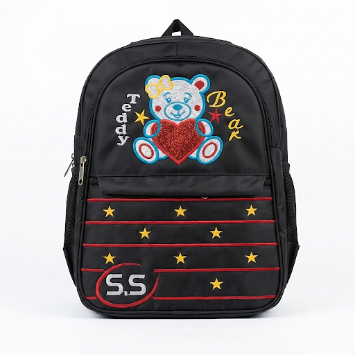 SS Kids School Bag – Embroidered Backpack with Star & Bear Design