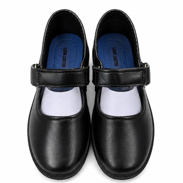 Look Girls Black Mary Jane School Shoes top view