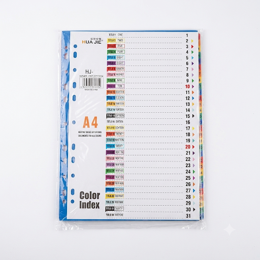 plastic separator Color Index Binder Divider Tabs A-Z (Hua Jie) 1-10 1-31