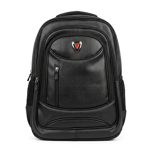 Black Leather-Finish Backpack