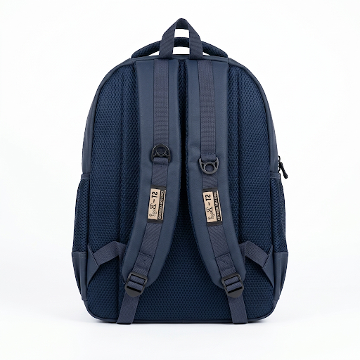 Navy Leather-Finish Quilted Backpack