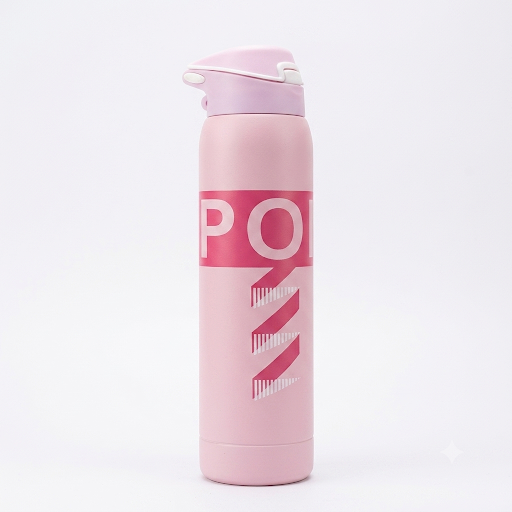 POW Pink Water Bottle with Push-Button Straw Cap