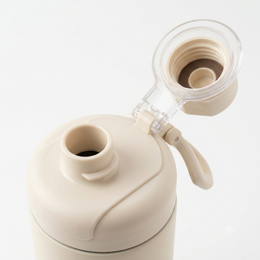 Cream Dual-Spout Steel Water Bottle with Flip Lid