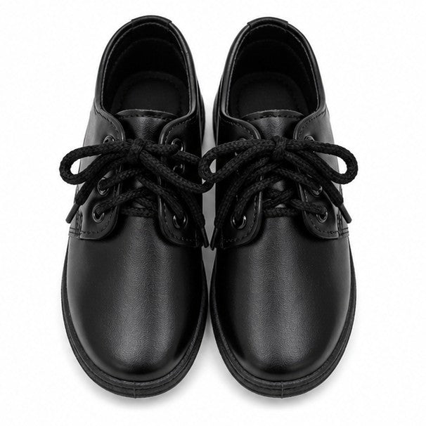 Look Girls Black Lace-Up School Shoes top view