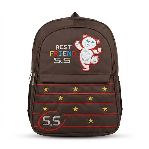 SS Kids School Bag – Embroidered Backpack with Star & Bear Design
