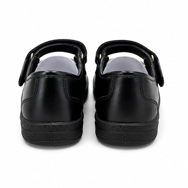 Look Girls Black Mary Jane School Shoes back view