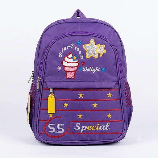 SS Kids School Bag – Embroidered Backpack with Star & Bear Design