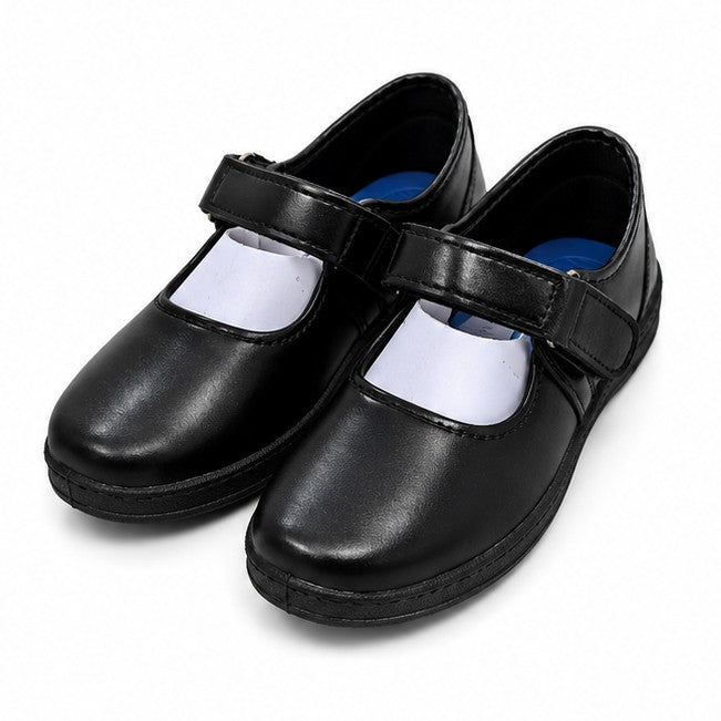 Look Girls Black Mary Jane School Shoes front view