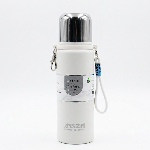 Stainless Steel Flip-Top Vacuum Flask with Carry Strap