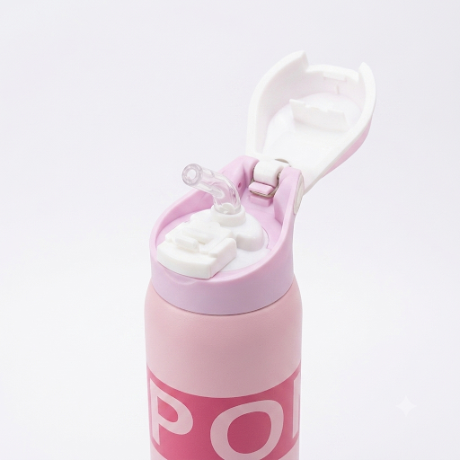 POW Pink Water Bottle with Push-Button Straw Cap