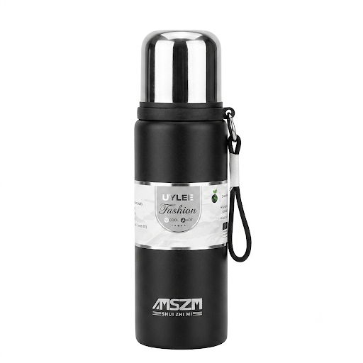 Stainless Steel Flip-Top Vacuum Flask with Carry Strap