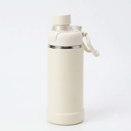 Cream Dual-Spout Steel Water Bottle with Flip Lid