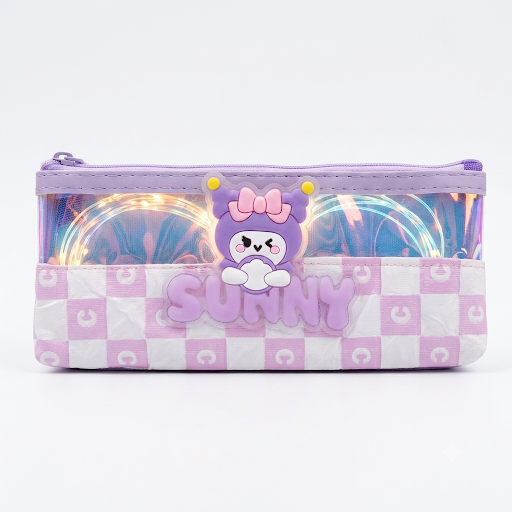 Checkered Holographic Character Pencil Pouch