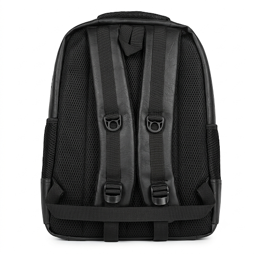 Black Leather-Finish Backpack