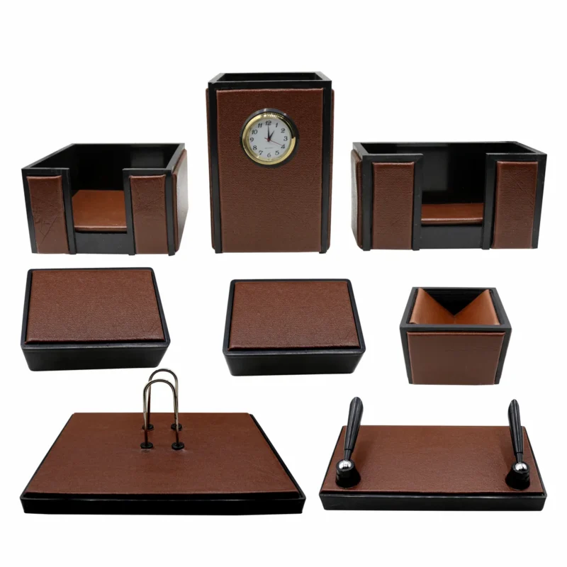 Senator Rexine Leather Office Desk Organizer With Watch