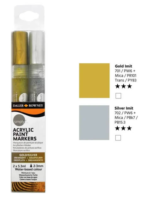 Daler Rowney Simply Acrylic Paint Marker Gold & Silver Set of 2 Pcs