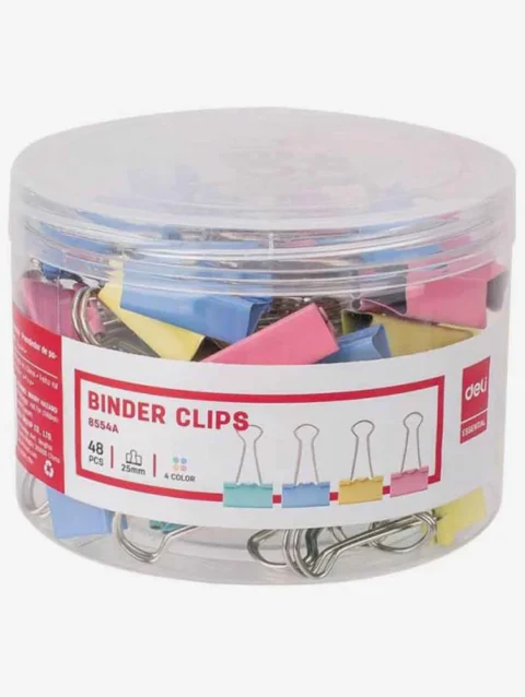 Deli Colorful Binder Clip 25mm E8554A Pack of 48